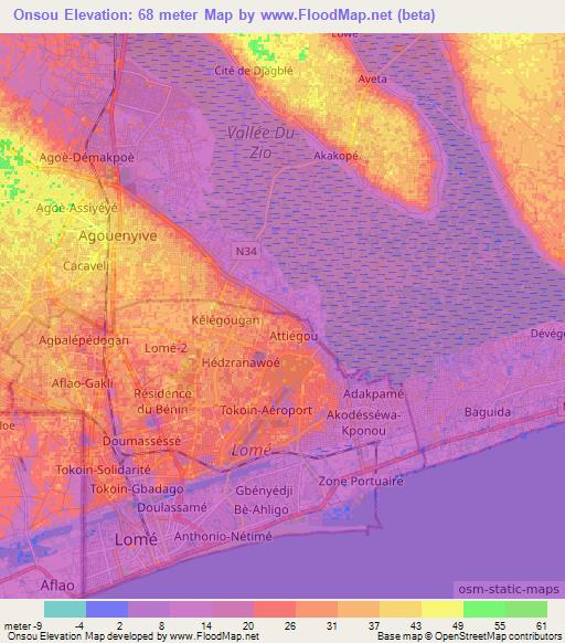 Onsou,Togo Elevation Map