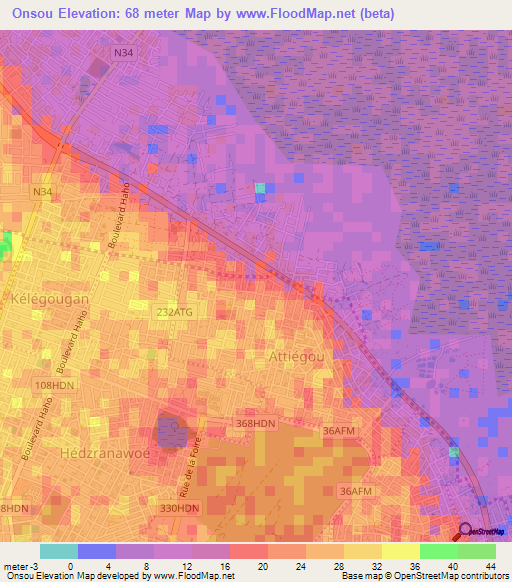 Onsou,Togo Elevation Map