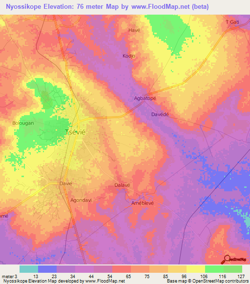 Nyossikope,Togo Elevation Map