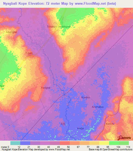 Nyagbali Kope,Togo Elevation Map