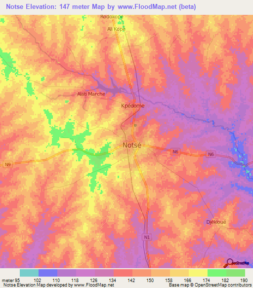 Notse,Togo Elevation Map