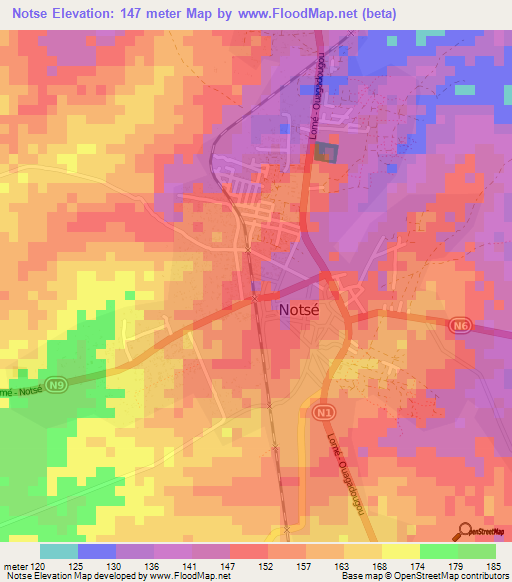 Notse,Togo Elevation Map