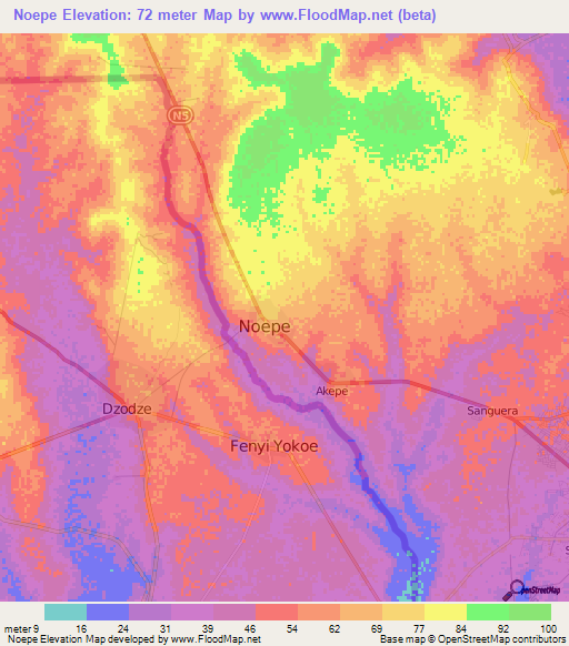 Noepe,Togo Elevation Map