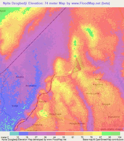 Nyita Dzogbedji,Togo Elevation Map