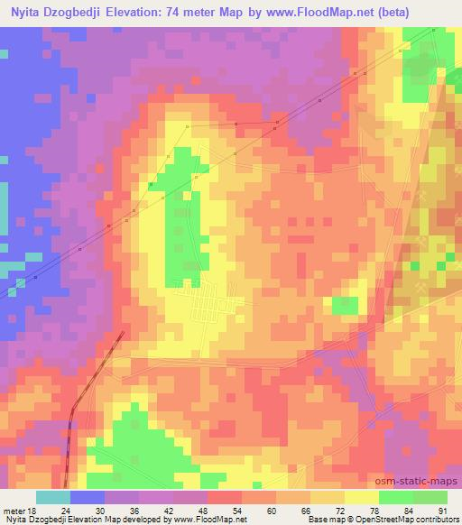 Nyita Dzogbedji,Togo Elevation Map