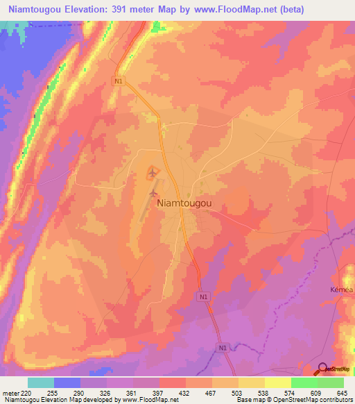 Niamtougou,Togo Elevation Map