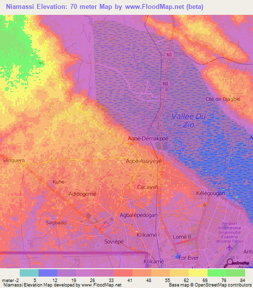 Niamassi,Togo Elevation Map