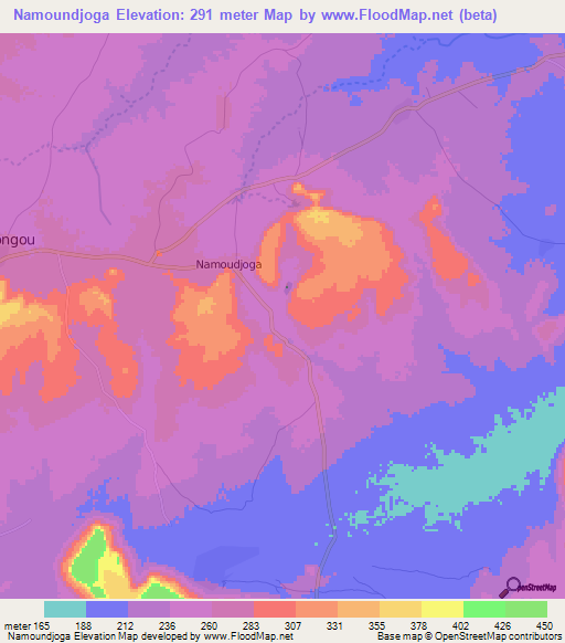 Namoundjoga,Togo Elevation Map