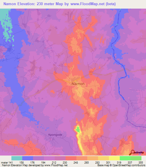 Namon,Togo Elevation Map