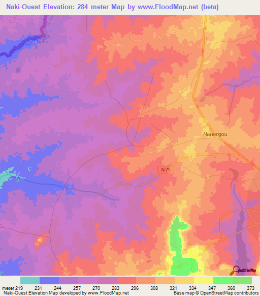 Naki-Ouest,Togo Elevation Map