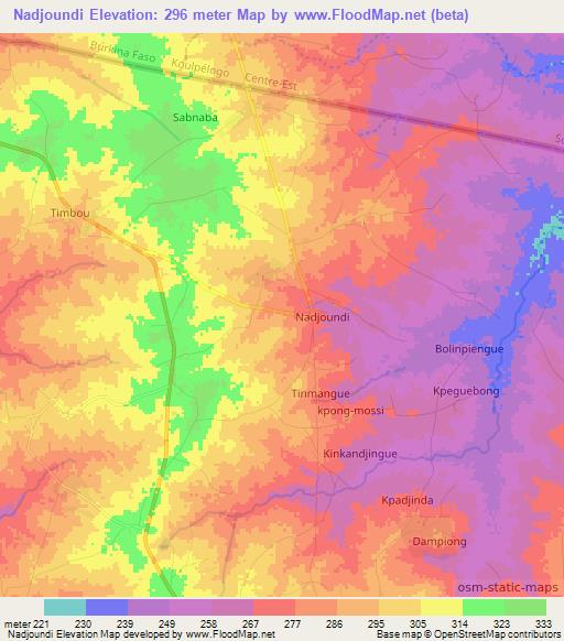 Nadjoundi,Togo Elevation Map