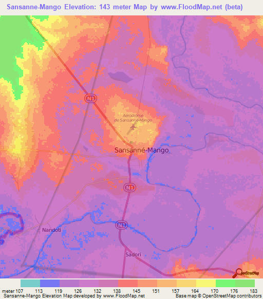 Sansanne-Mango,Togo Elevation Map