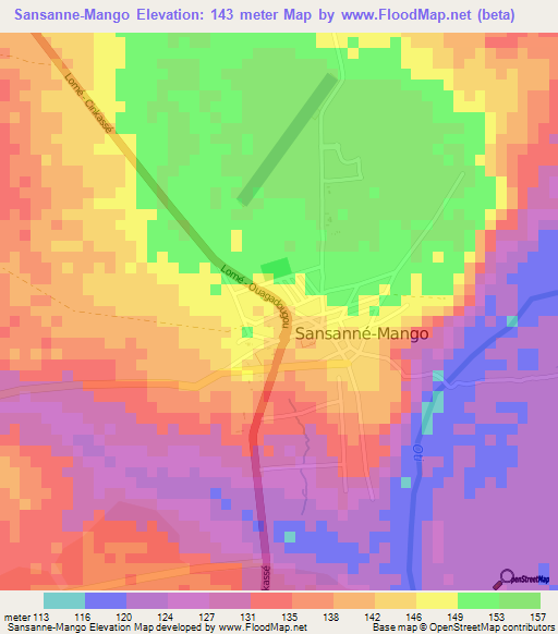 Sansanne-Mango,Togo Elevation Map