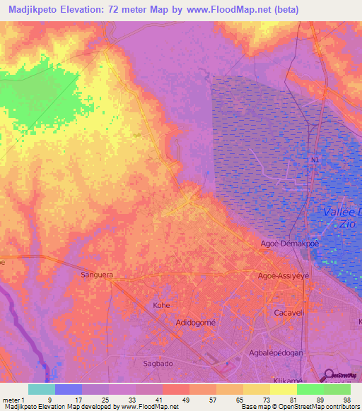 Madjikpeto,Togo Elevation Map