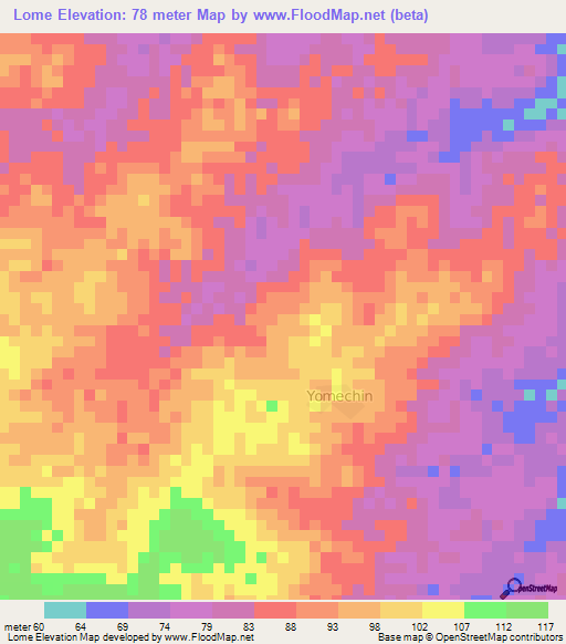 Lome,Togo Elevation Map