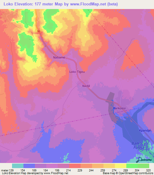 Loko,Togo Elevation Map