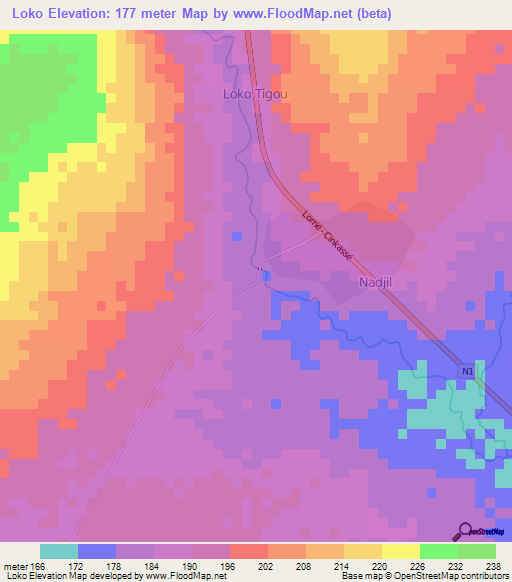 Loko,Togo Elevation Map