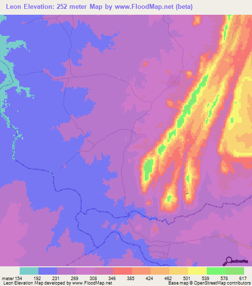 Leon,Togo Elevation Map