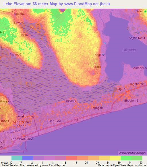 Lebe,Togo Elevation Map