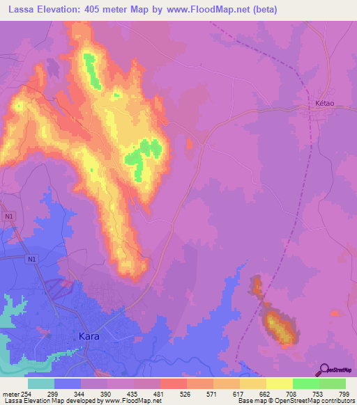 Lassa,Togo Elevation Map