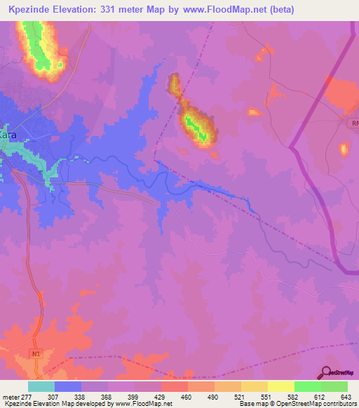 Kpezinde,Togo Elevation Map