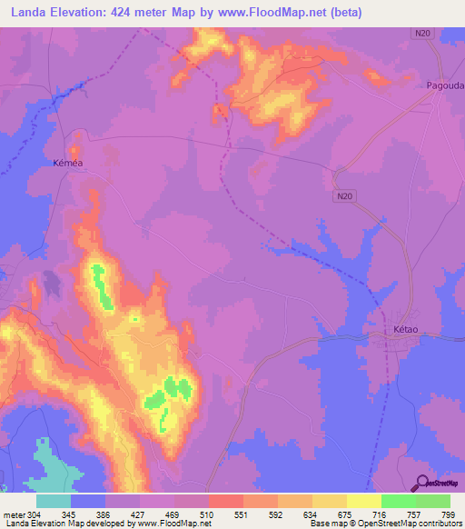 Landa,Togo Elevation Map