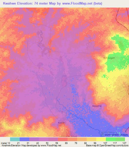 Kwahwe,Togo Elevation Map