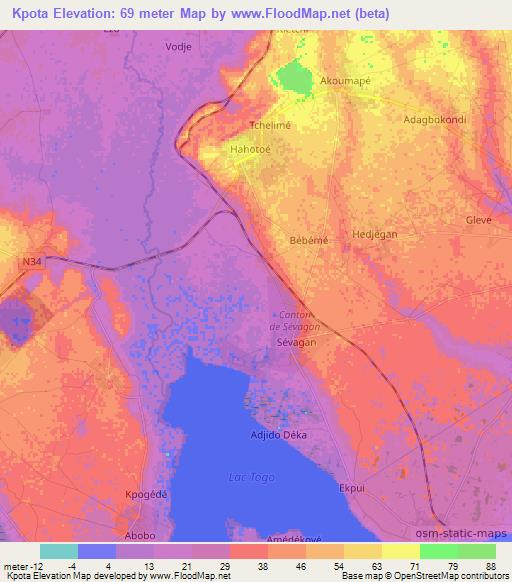 Kpota,Togo Elevation Map