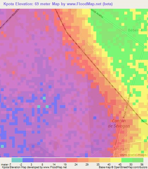 Kpota,Togo Elevation Map