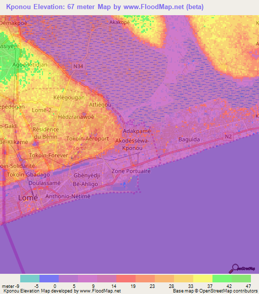 Kponou,Togo Elevation Map