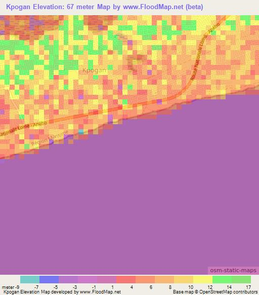 Kpogan,Togo Elevation Map