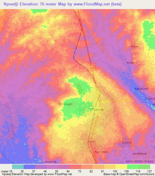 Kpoedji,Togo Elevation Map