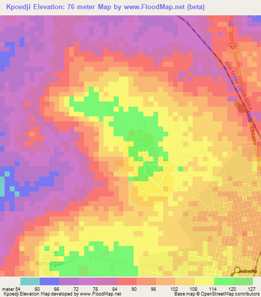 Kpoedji,Togo Elevation Map