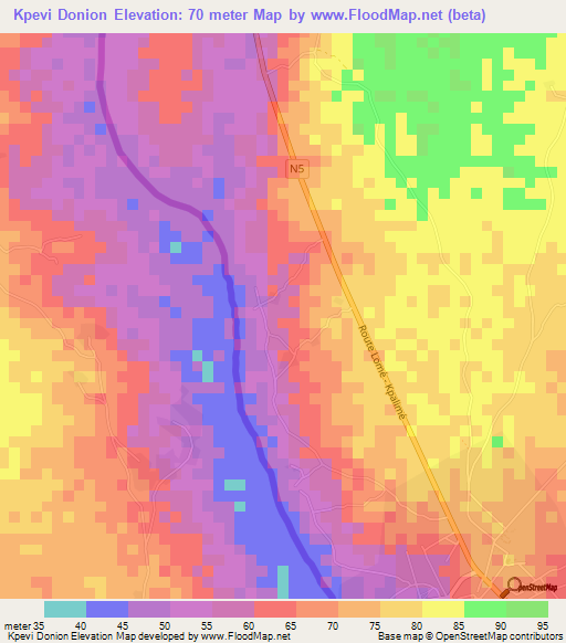 Kpevi Donion,Togo Elevation Map