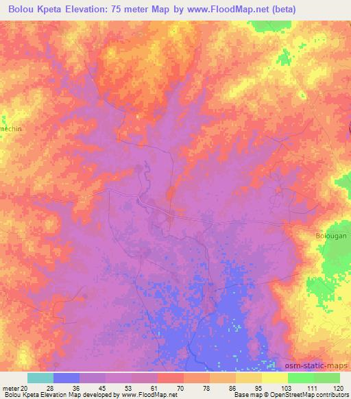 Bolou Kpeta,Togo Elevation Map