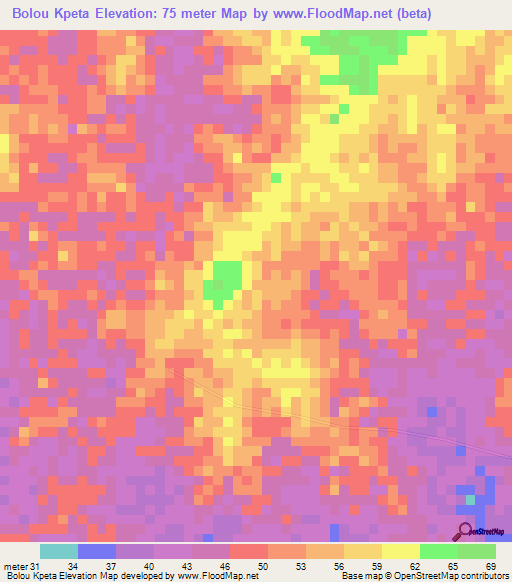 Bolou Kpeta,Togo Elevation Map