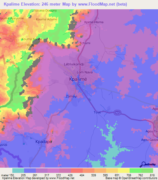 Kpalime,Togo Elevation Map