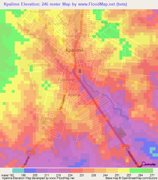 Kpalime,Togo Elevation Map