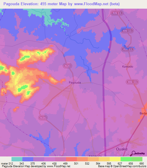 Pagouda,Togo Elevation Map