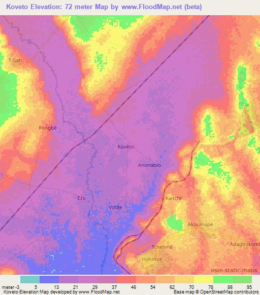 Koveto,Togo Elevation Map