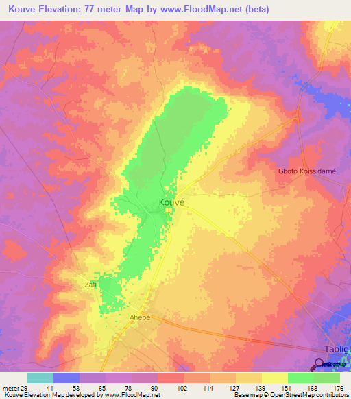 Kouve,Togo Elevation Map