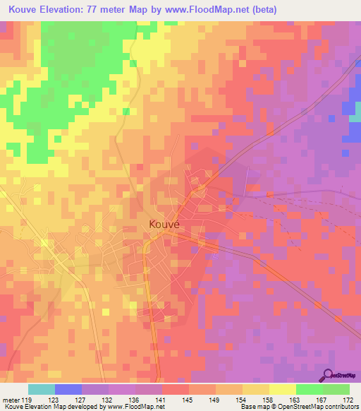 Kouve,Togo Elevation Map