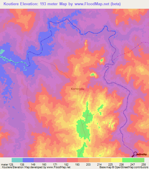 Koutiere,Togo Elevation Map