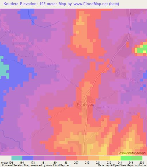 Koutiere,Togo Elevation Map