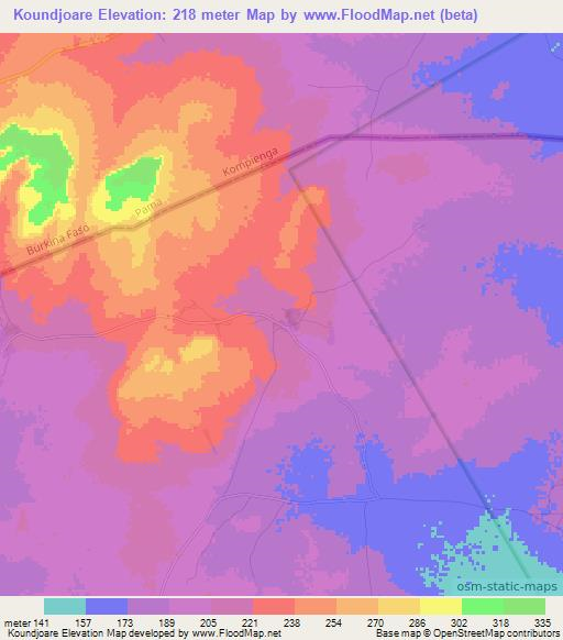 Koundjoare,Togo Elevation Map