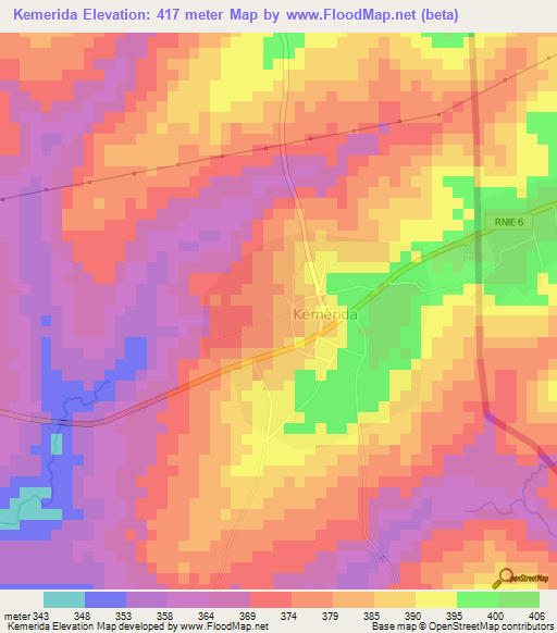 Kemerida,Togo Elevation Map