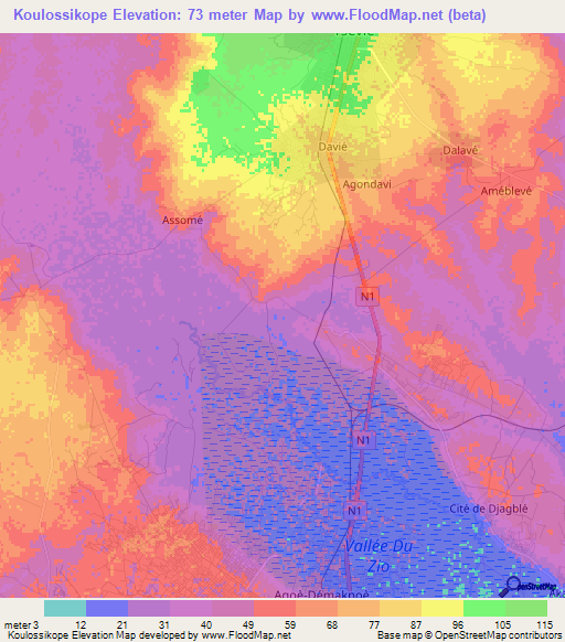 Koulossikope,Togo Elevation Map