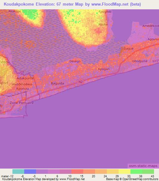 Koudakpokome,Togo Elevation Map