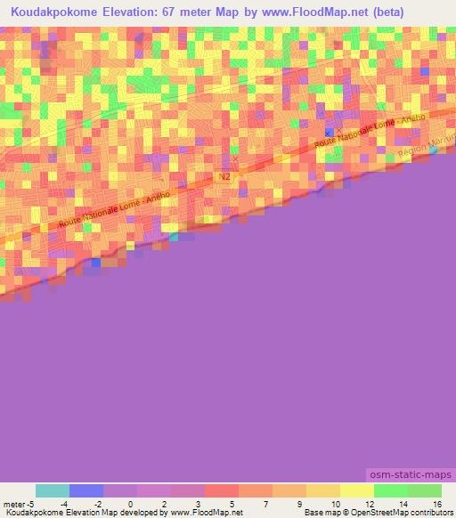 Koudakpokome,Togo Elevation Map