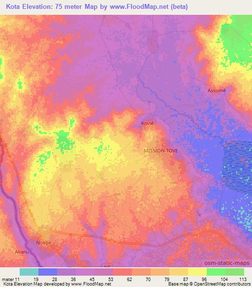 Kota,Togo Elevation Map